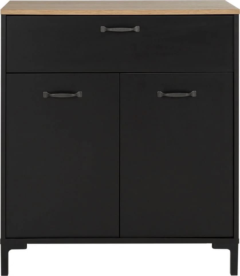 Stauraumschrank aus Spanplatte und Eiche in Schwarz und Eiche Helvezia - Bild 4