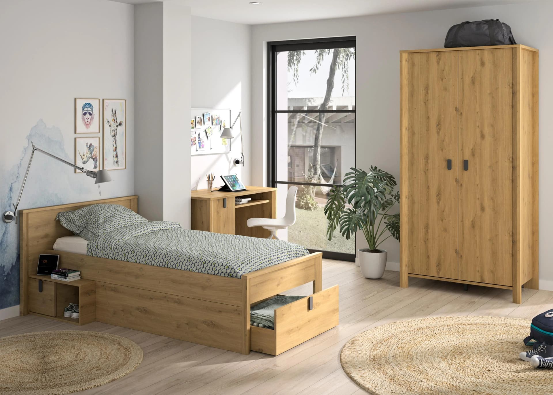 Schlafzimmer-Set GAMI Braun Eiche Helvezia Gebleicht