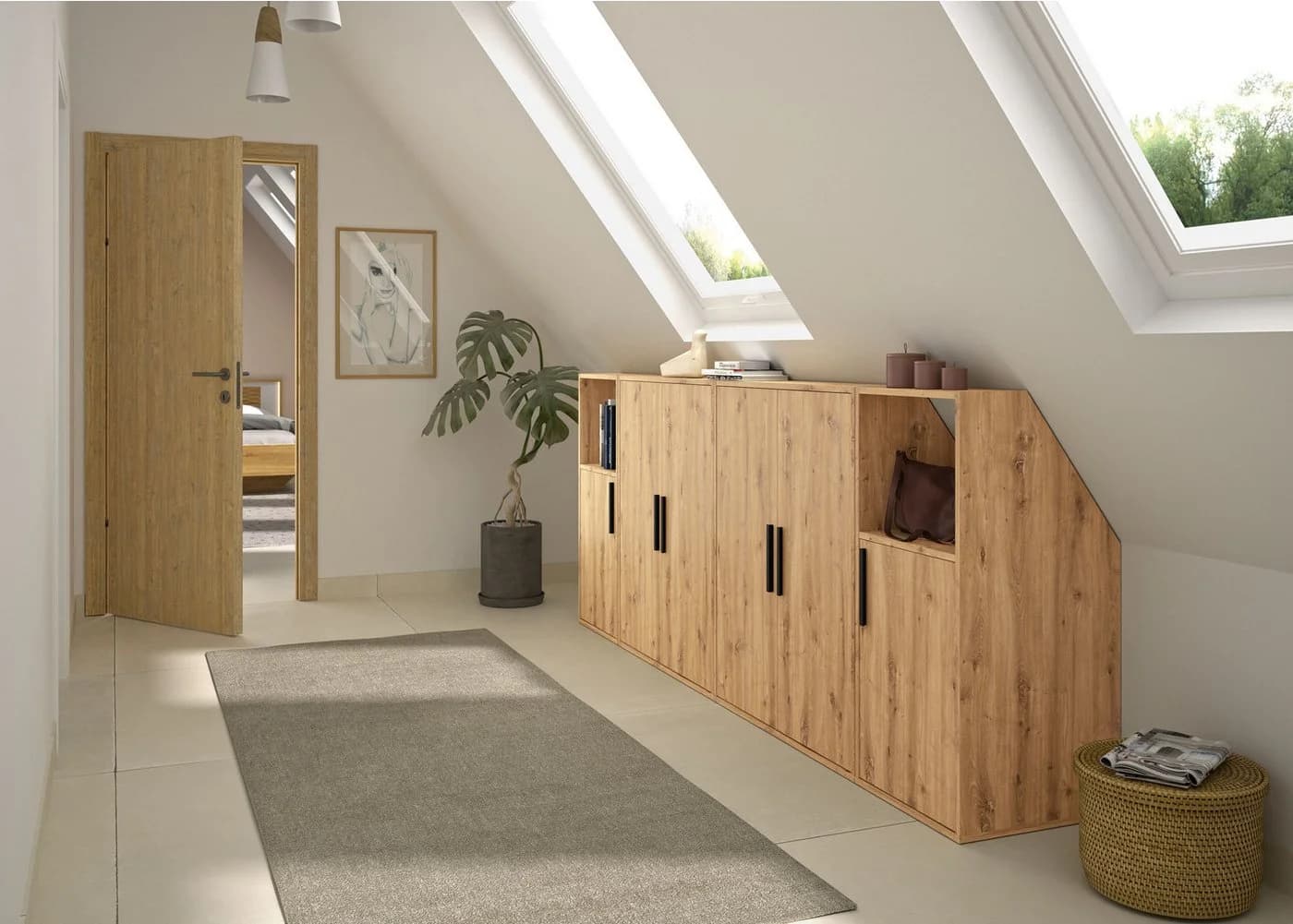 Gami Kleiderschrank UNDER mit 2 Türen Beige Holzoptik - Bild 5
