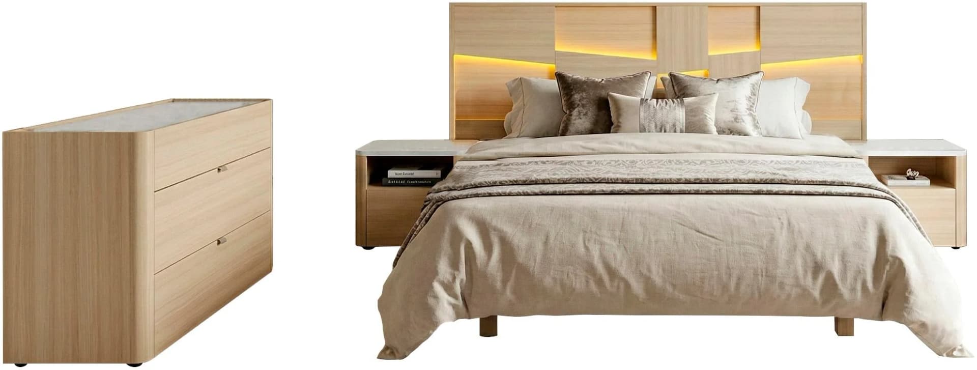 GILBEY'S SILVA Schlafzimmer-Set 4-tlg. Eiche-Nachbildung mit LED-Bett