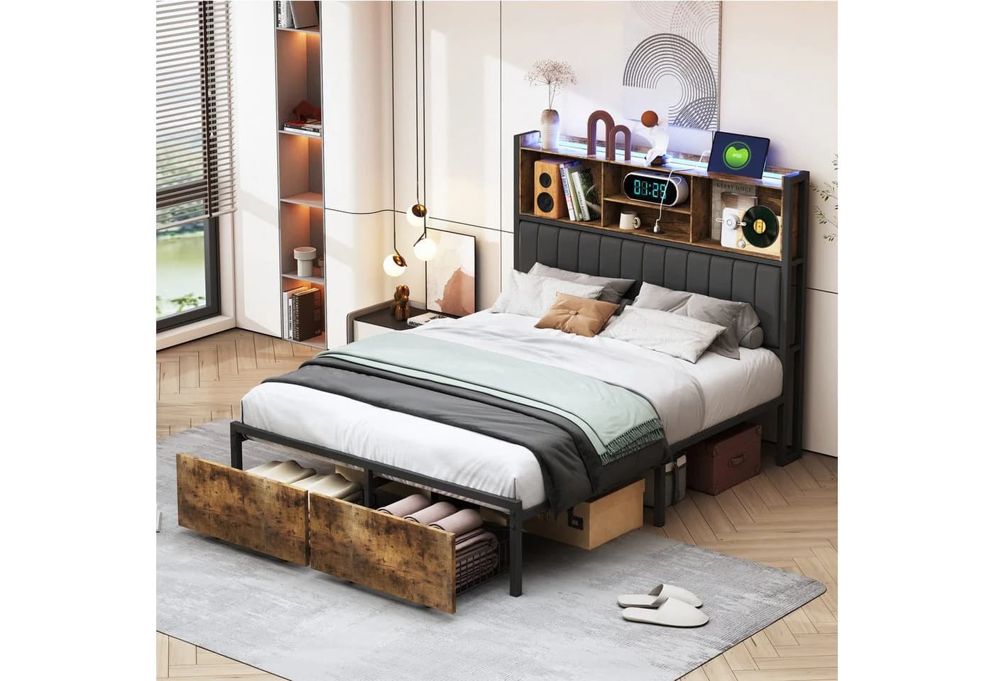 FUROKOY Jugendbett Doppelbett mit 2 Schubladen
