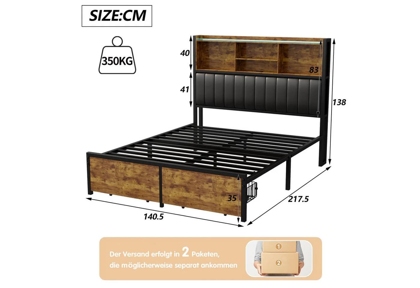 FUROKOY Jugendbett Doppelbett mit 2 Schubladen - Bild 5