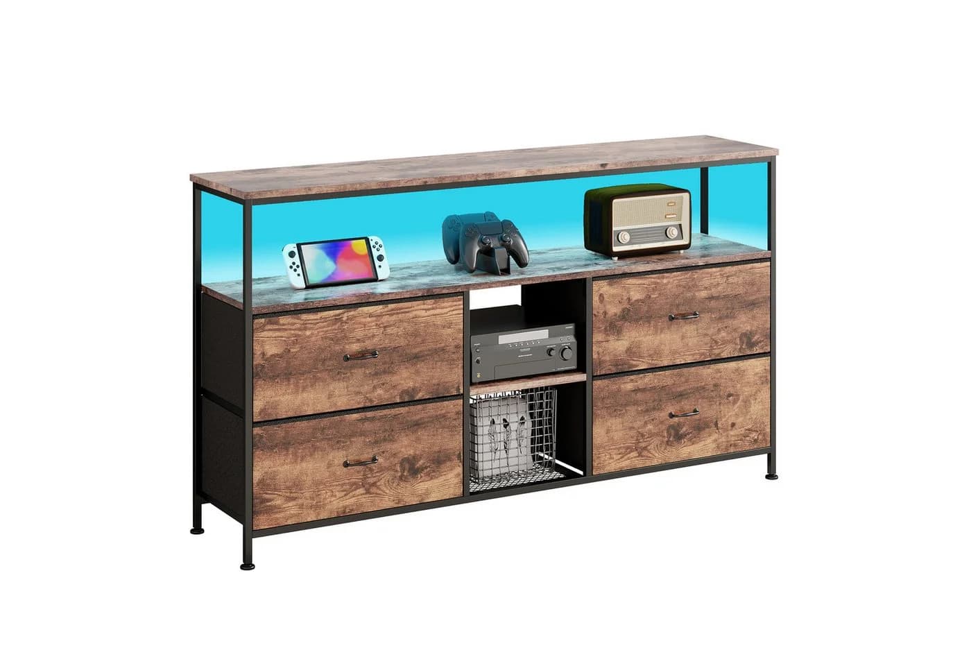 FUROKOY TV-Schrank Lowboard Tigerfellfarbe mit LED-Licht und Stoff-Schubladen - Bild 2