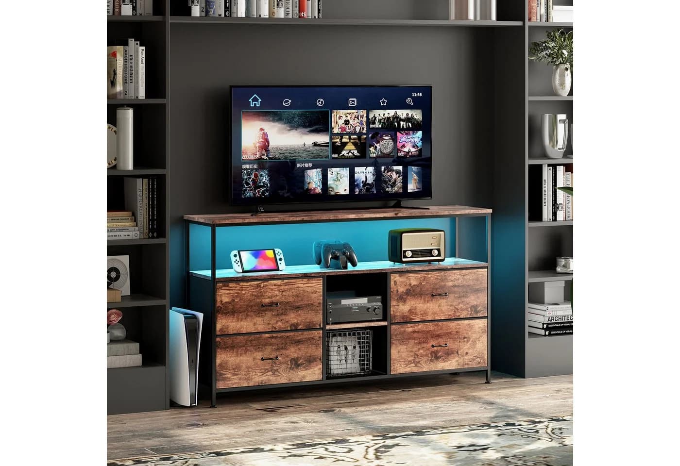 FUROKOY TV-Schrank Lowboard Tigerfellfarbe mit LED-Licht und Stoff-Schubladen - Bild 3