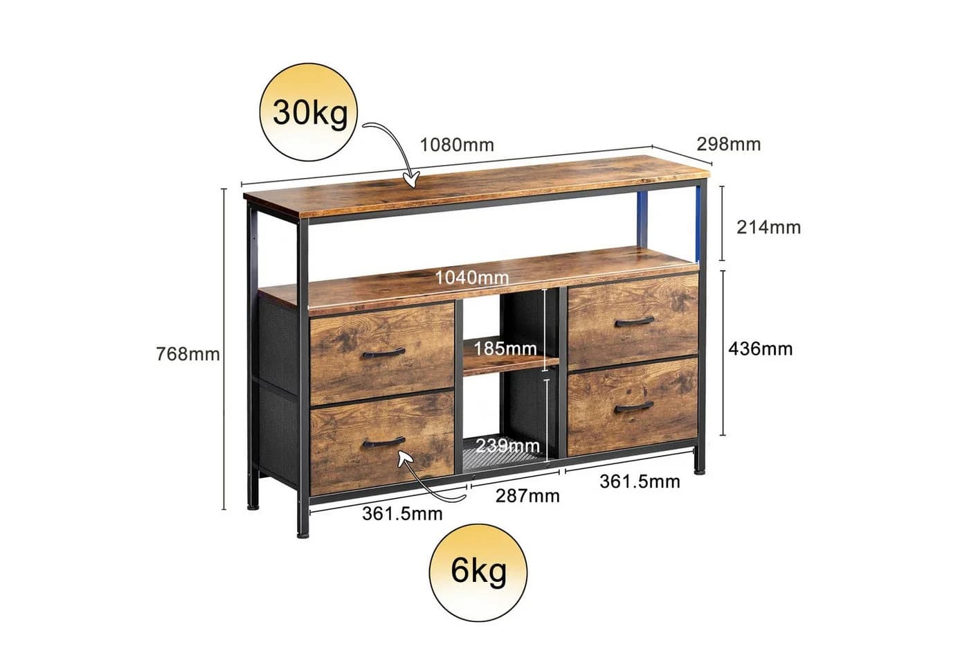 FUROKOY TV-Schrank Lowboard Tigerfellfarbe mit LED-Licht und Stoff-Schubladen - Bild 5
