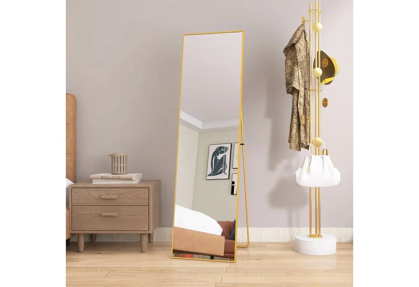 FUROKOY Ganzkörperspiegel mit Aluminiumrahmen Gold