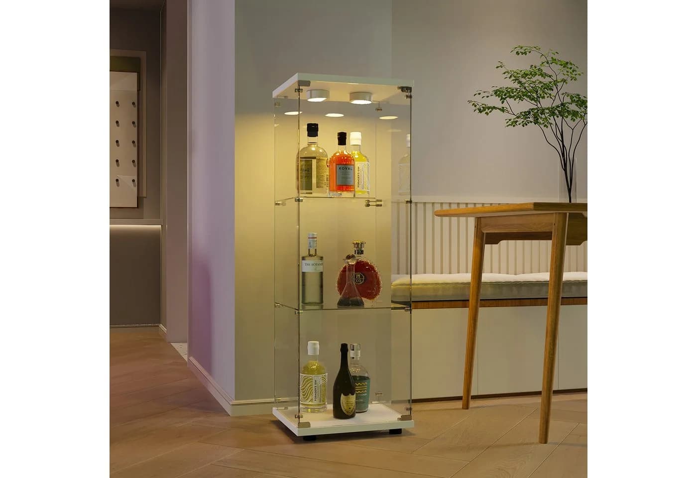 FUROKOY Glasvitrine Standvitrine Modern Glas Vitrinenschrank mit Beleuchtung