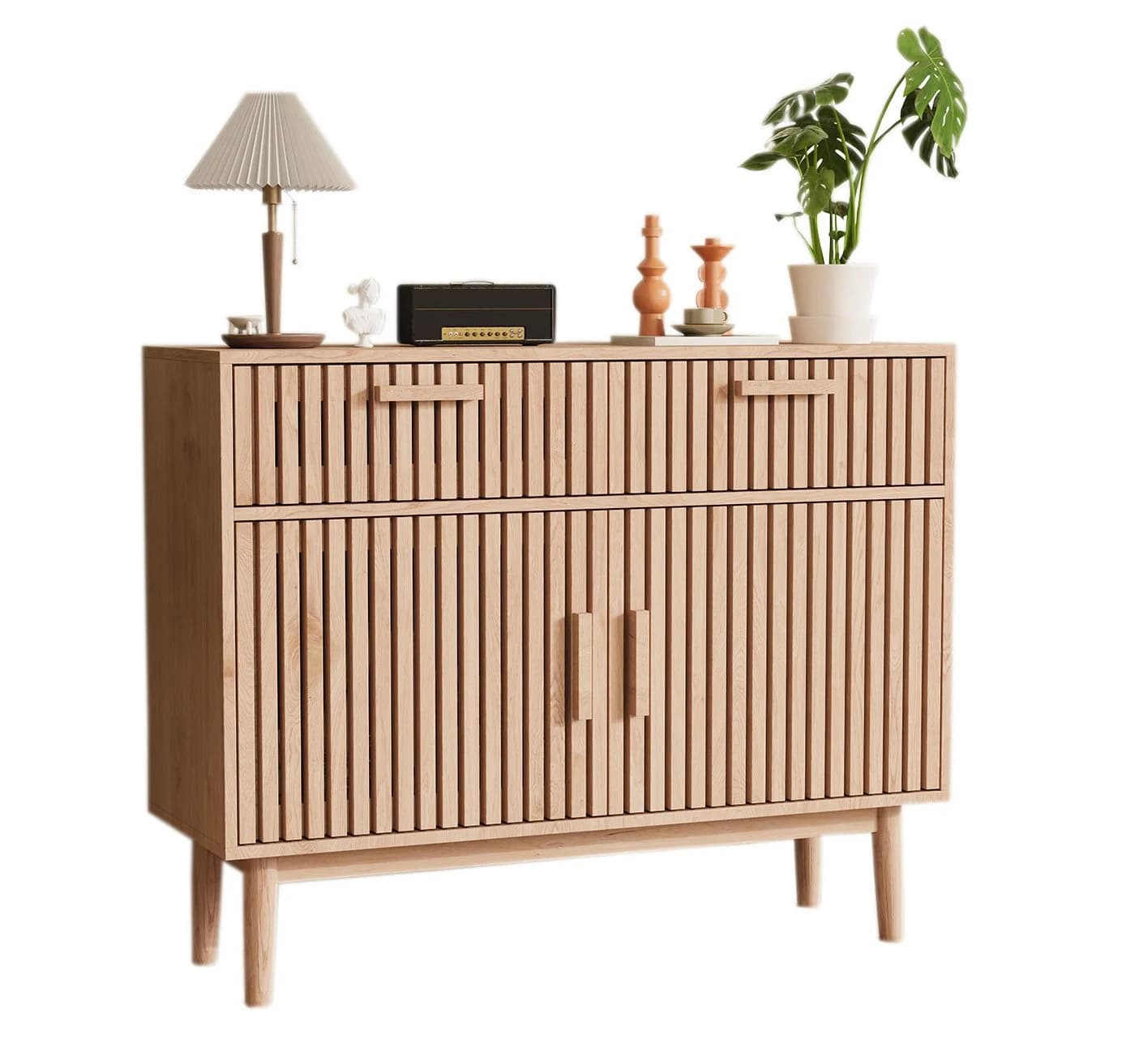 FUROKOY Sideboard mit Holzbeinen und 2 Schubladen - Bild 2