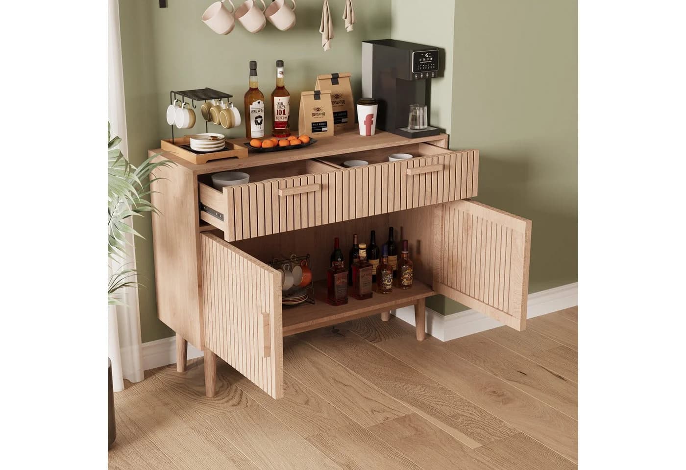 FUROKOY Sideboard mit Holzbeinen und 2 Schubladen - Bild 3