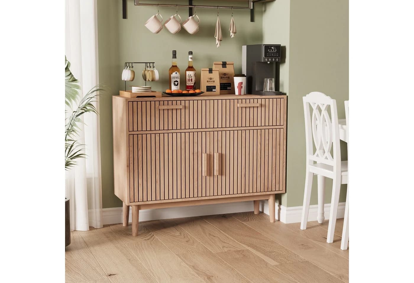 FUROKOY Sideboard mit Holzbeinen und 2 Schubladen - Bild 4