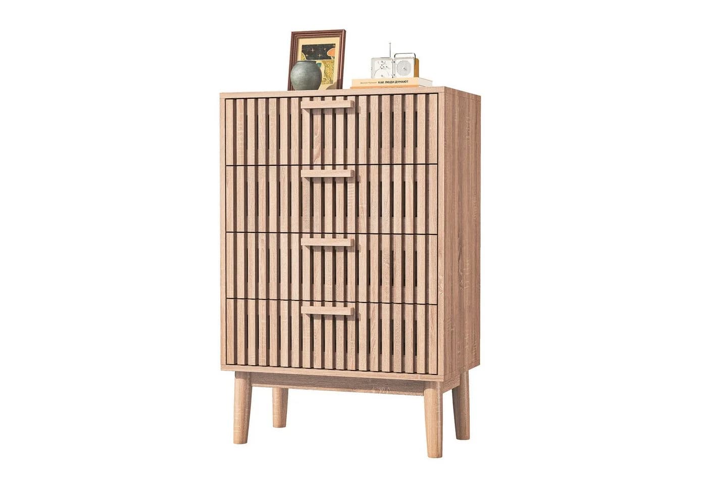 FUROKOY Sideboard Kommode Küchenschrank Holzbeine 4 Schubladen 60x34x91 cm - Bild 2