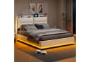 ADWOLT Polsterbett mit LED-Beleuchtung und Bettkasten Beige Samt Bild 4