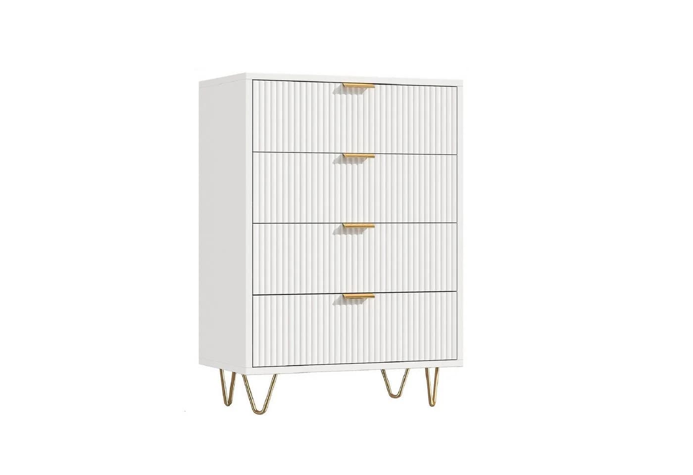 FUROKOY Kommode Weiß Sideboard Schrank Highboard mit 4 Schubladen und Metallbeinen - Bild 2