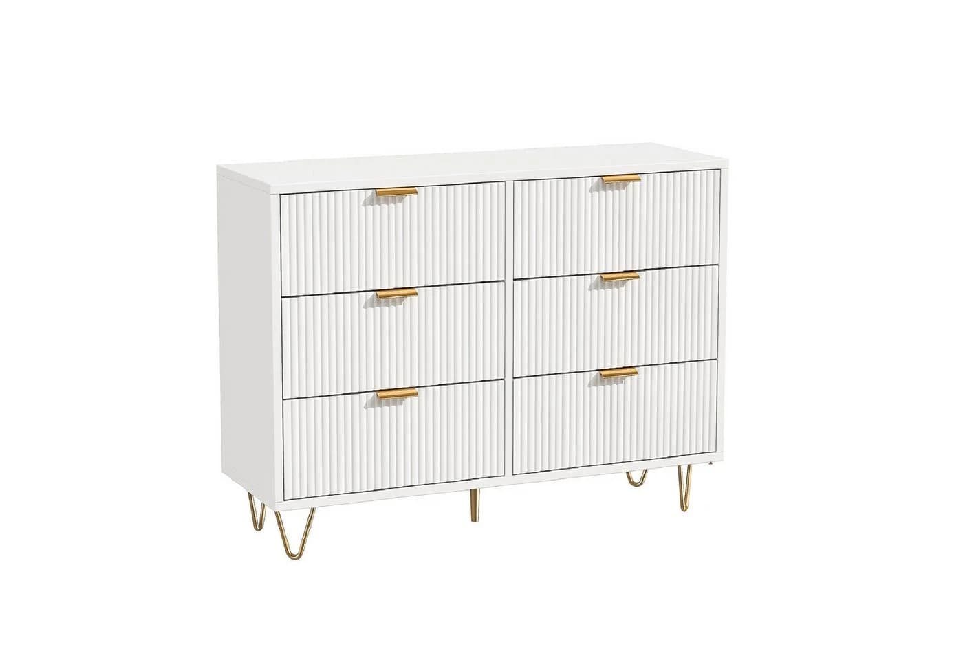FUROKOY Kommode Weiß Sideboard Schrank Highboard mit 6 Schubladen und Metallbeinen - Bild 2
