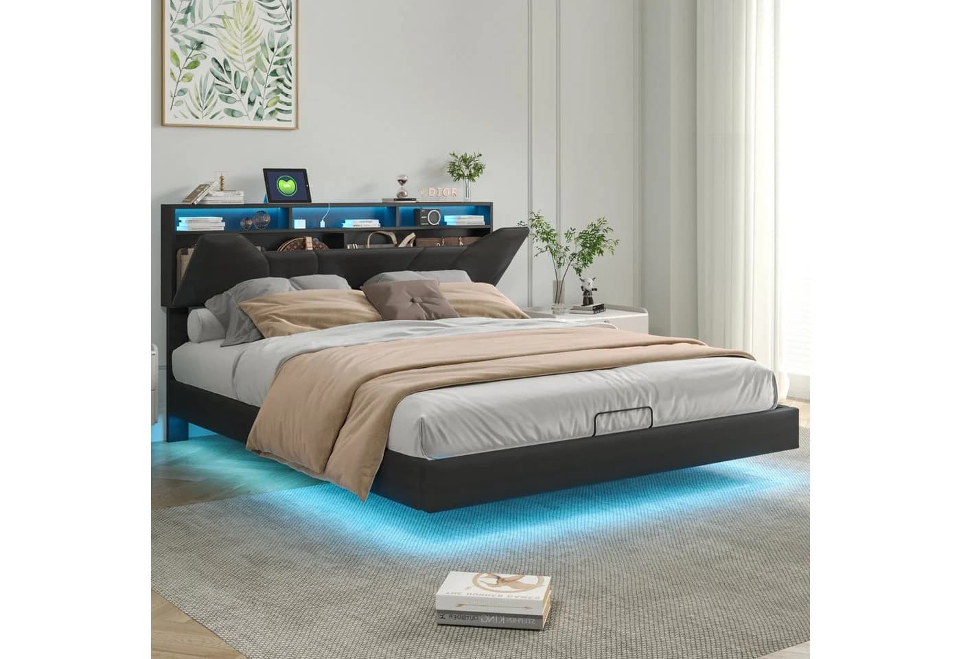 FUROKOY Polsterbett Schwarz mit Stauraum und LED-Beleuchtung - Bild 3