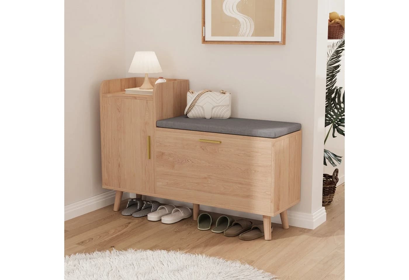 FUROKOY Schuhschrank mit Sitzbank und Schuhregal Holzfarbe - Bild 4