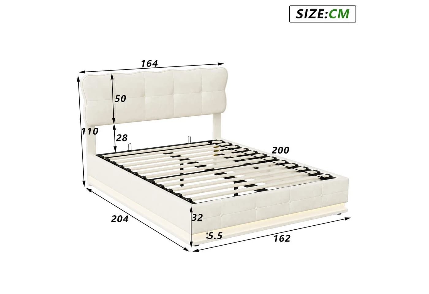 FUROKOY Stauraumbett Polsterbett Doppelbett mit LED-Beleuchtung Beige - Bild 5