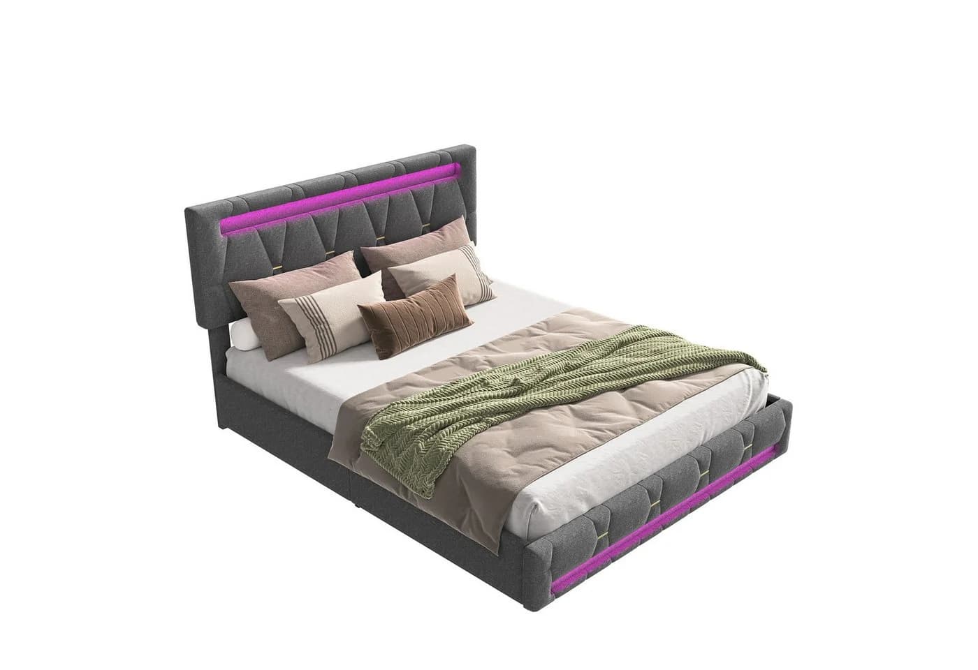 FUROKOY Stauraumbett Polsterbett Doppelbett mit 4 Schubladen, LED-Beleuchtung - Bild 2