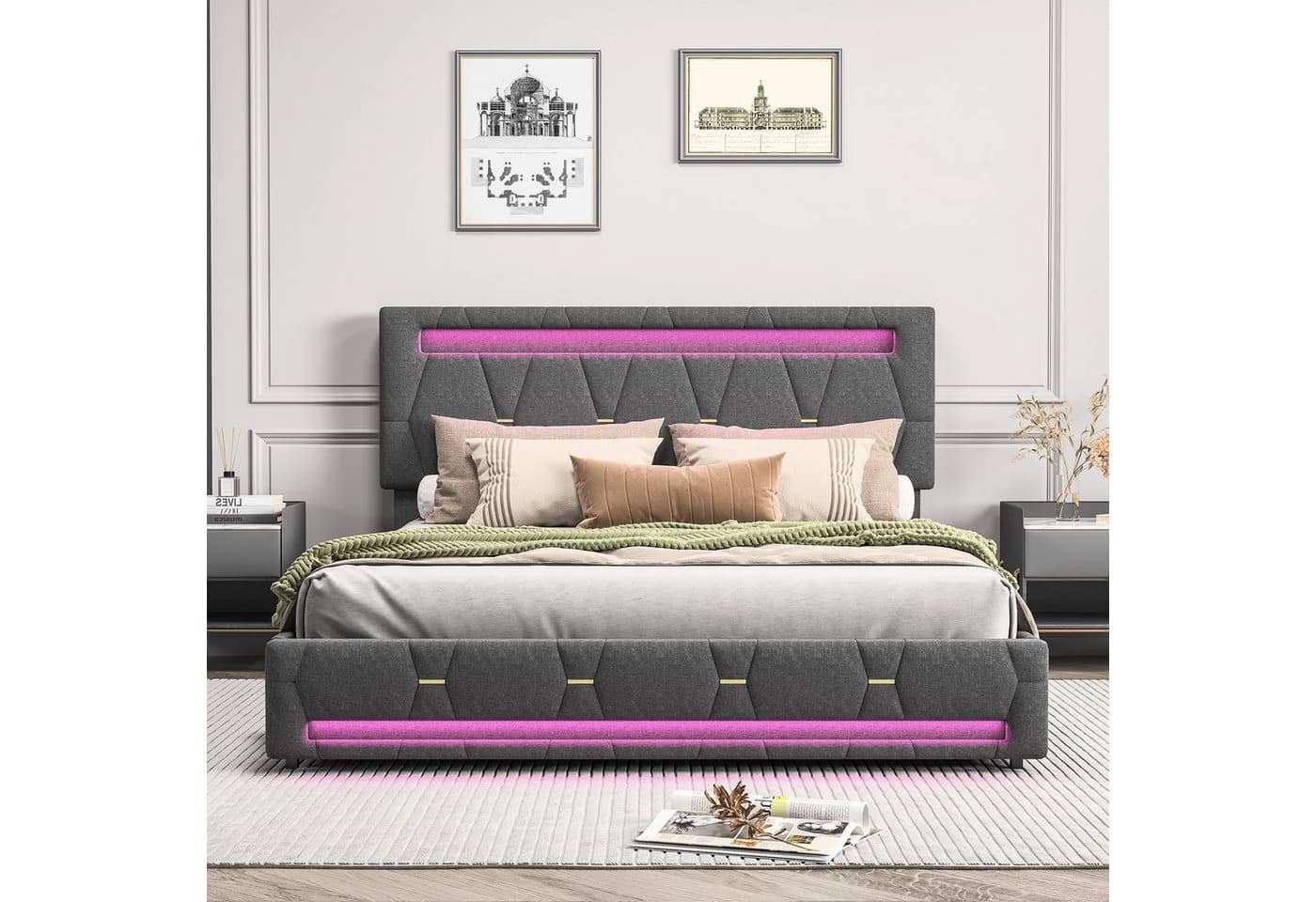 FUROKOY Stauraumbett Polsterbett Doppelbett mit 4 Schubladen, LED-Beleuchtung - Bild 3