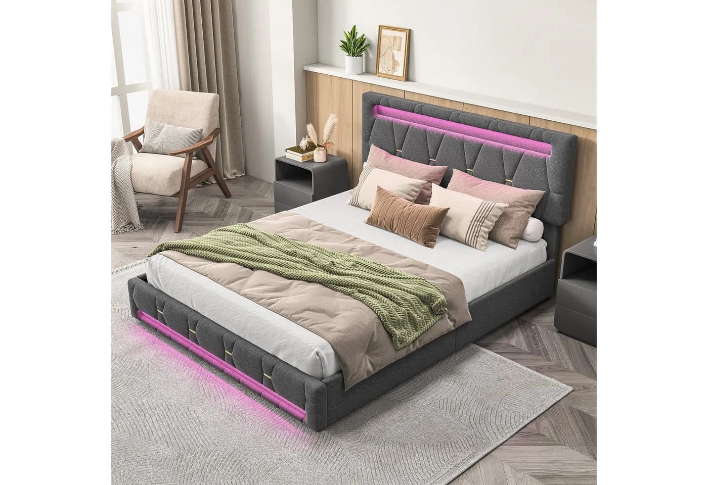 FUROKOY Stauraumbett Polsterbett Doppelbett mit 4 Schubladen, LED-Beleuchtung - Bild 4