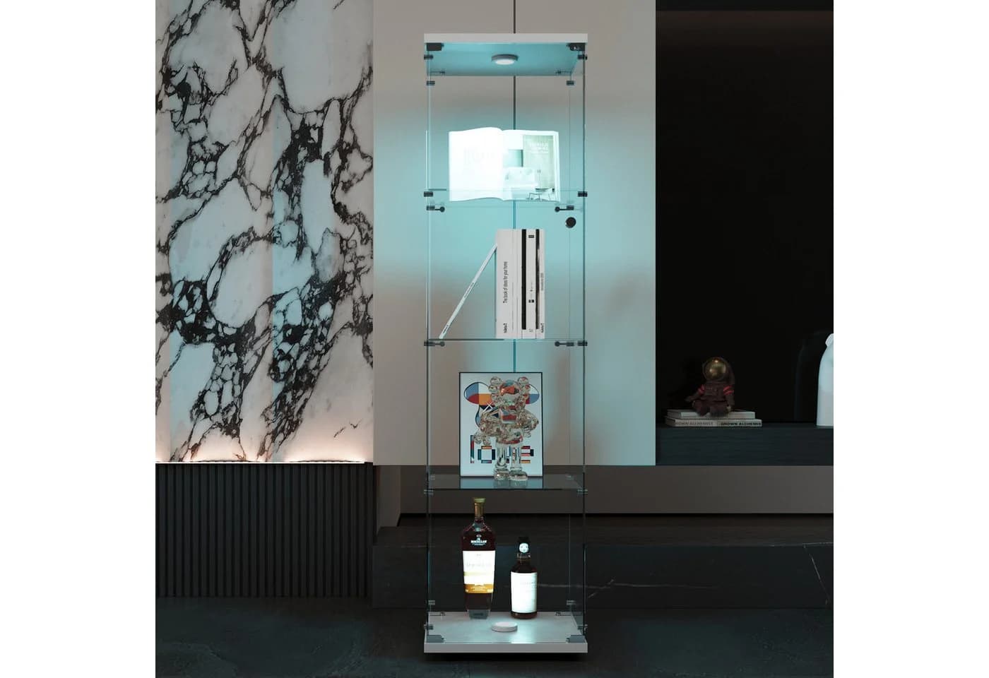 FUROKOY Glasvitrine Standvitrine Modern Glas Vitrinenschrank 4 Lagen Glasvitrine mit 1 Glastür Sammlervitrine für Sammlerstücke Bücher Wein - Bild 4