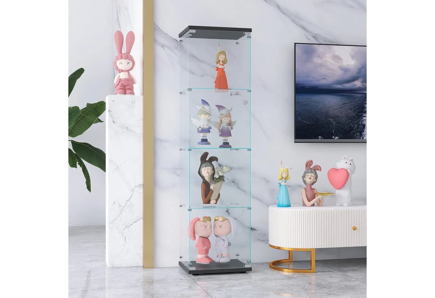 FUROKOY Glasvitrine Standvitrine Modern Glas Vitrinenschrank 4 Lagen Glasvitrine - Bild 1