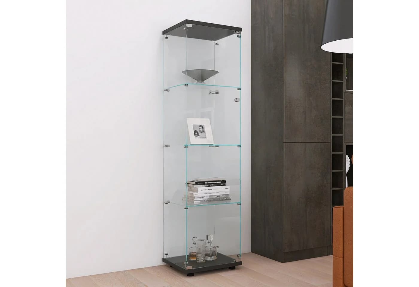 FUROKOY Glasvitrine Standvitrine Modern Glas Vitrinenschrank 4 Lagen Glasvitrine - Bild 3