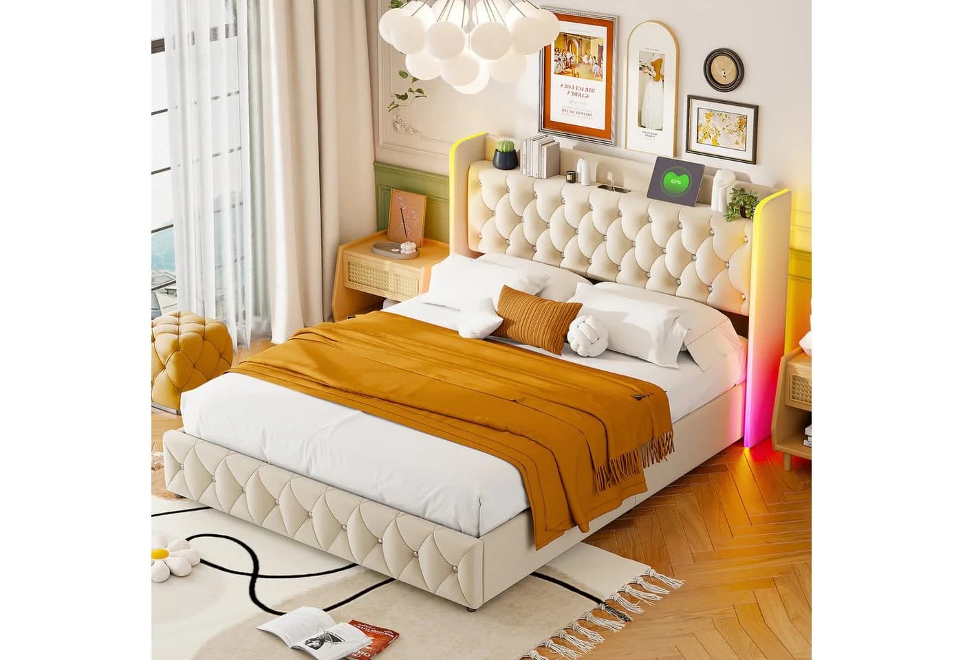 FUROKOY Stauraumbett Hydraulisches Funktionsbett 160x200 cm Beige