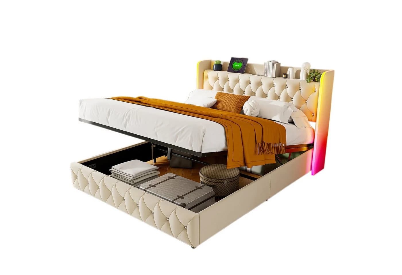 FUROKOY Stauraumbett Hydraulisches Funktionsbett 160x200 cm Beige - Bild 2