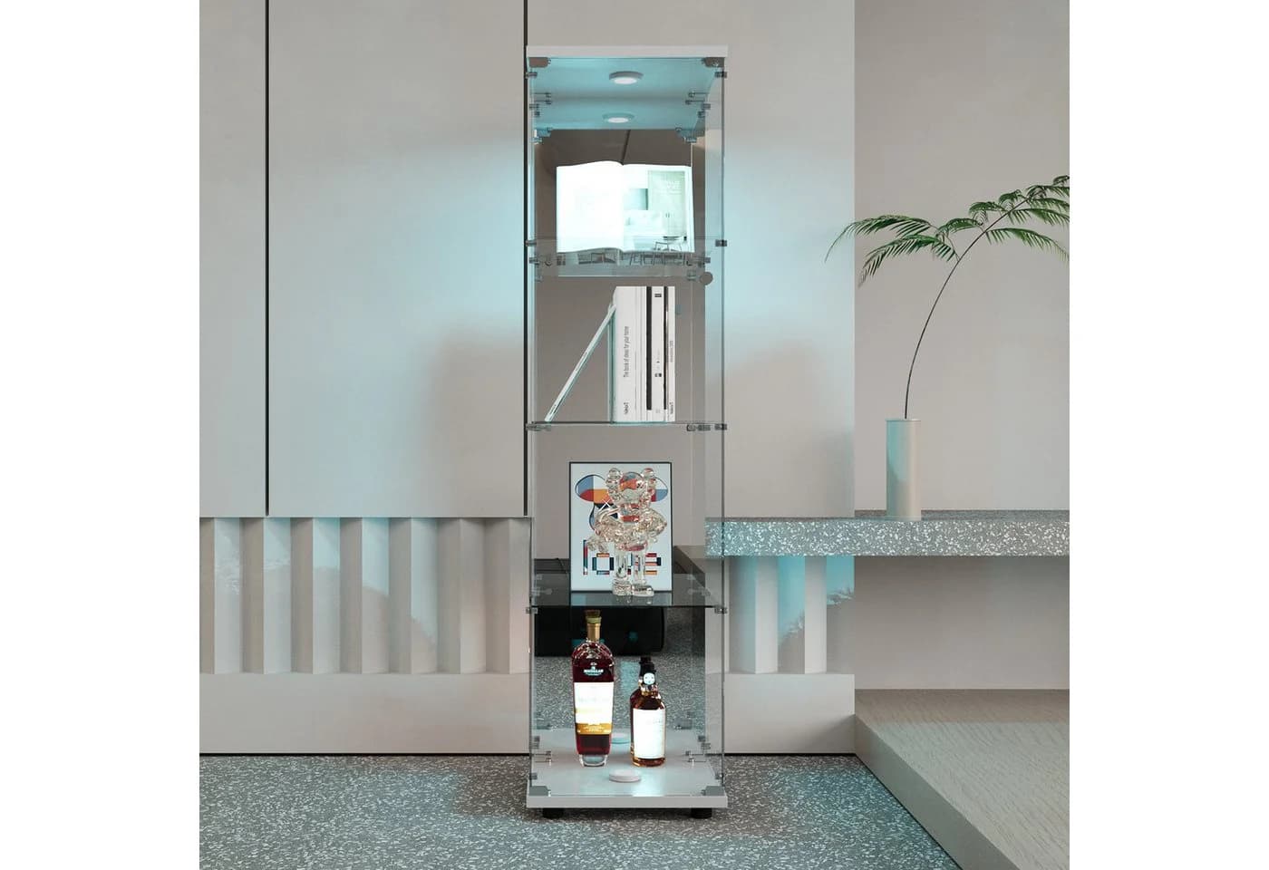FUROKOY Glasvitrine Standvitrine Modern Glas Vitrinenschrank mit Beleuchtung - Bild 3