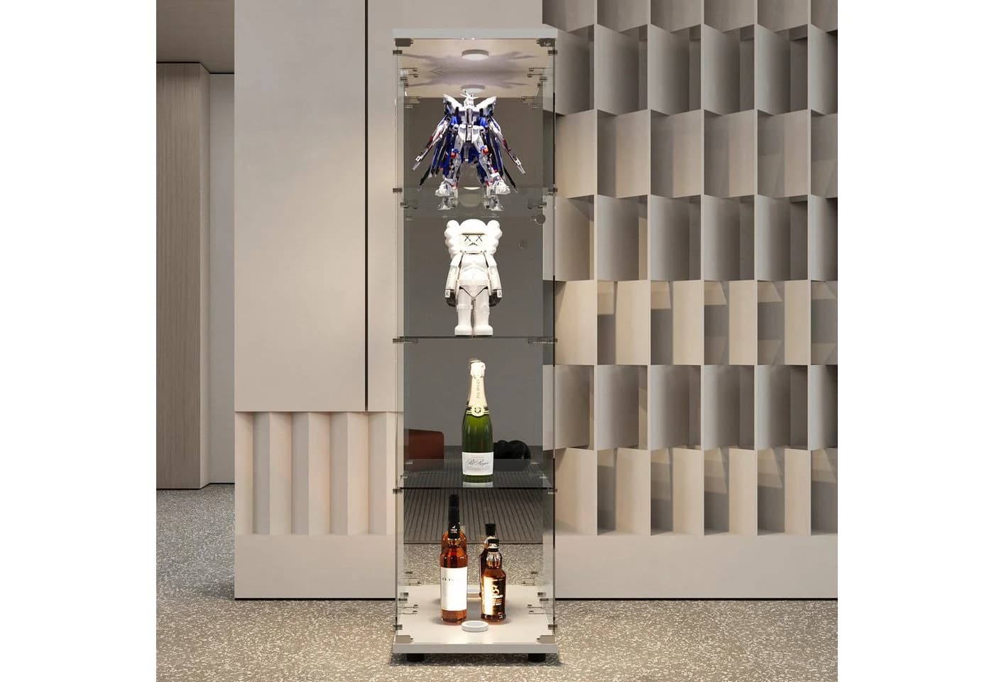 FUROKOY Glasvitrine Standvitrine Modern Glas Vitrinenschrank mit Beleuchtung - Bild 4