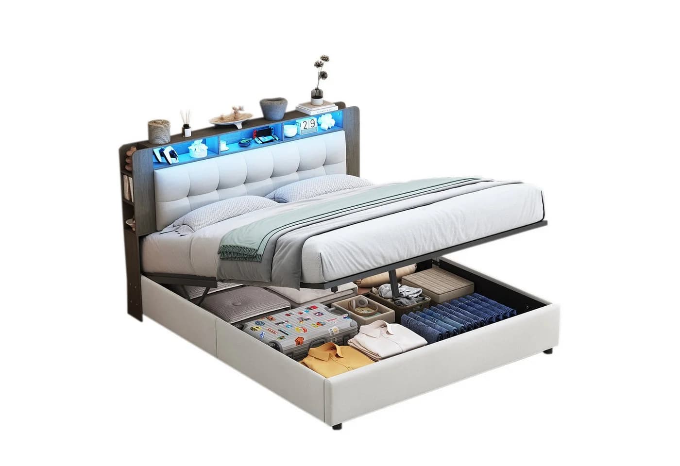 FUROKOY Stauraumbett Polsterbett Doppelbett Mit Drahtlose Ladefunktion - Bild 2