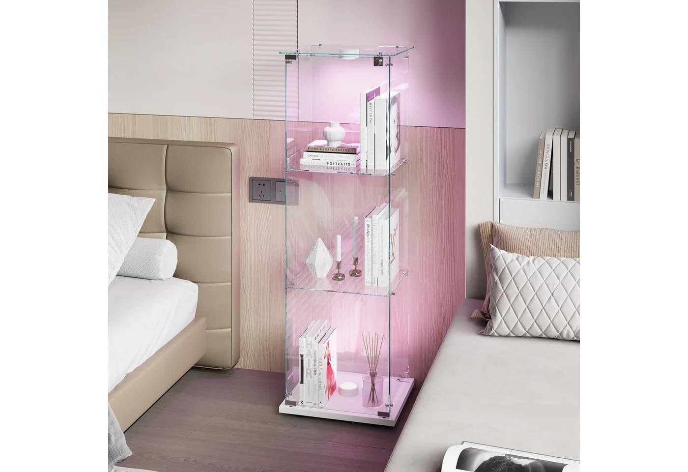 FUROKOY Glasvitrine Standvitrine Weiß 3 Ebenen mit Beleuchtung - Bild 3