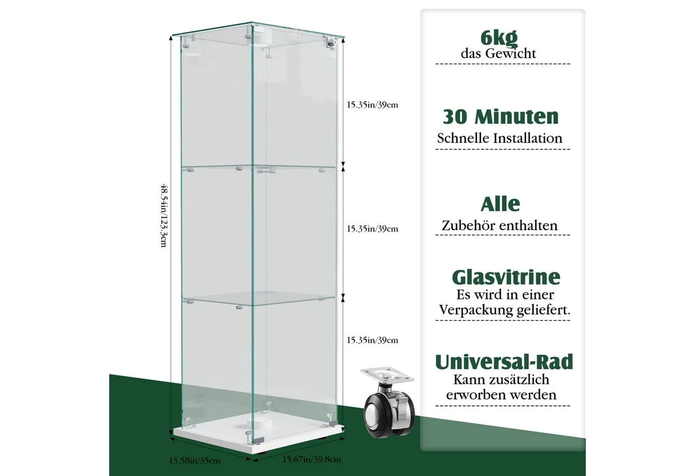 FUROKOY Glasvitrine Standvitrine Weiß 3 Ebenen mit Beleuchtung - Bild 5