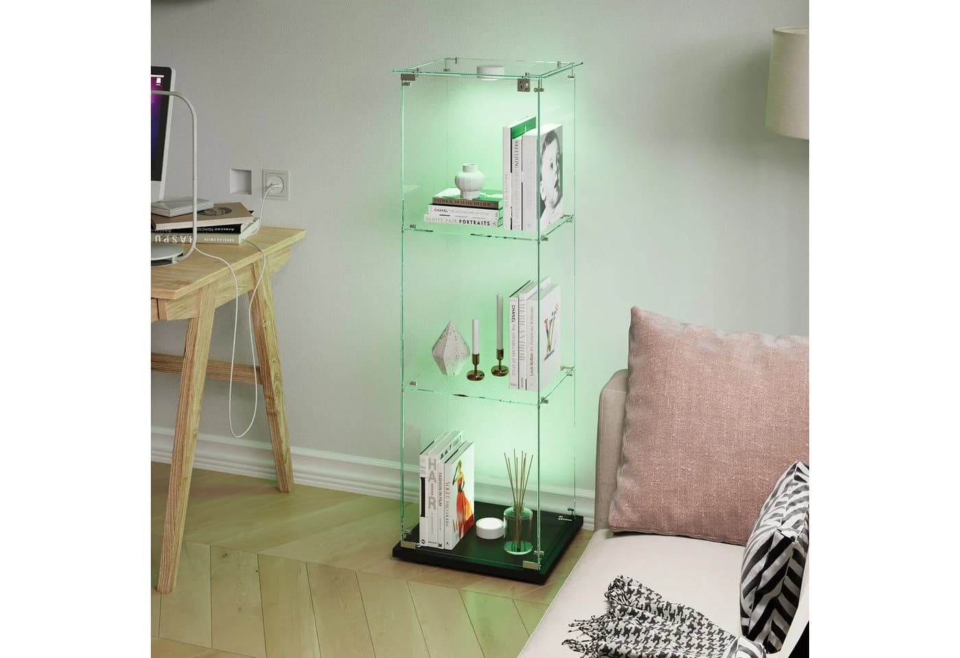 FUROKOY Glasvitrine Standvitrinen, Vitrine aus gehärtetem Glas, Schwarz