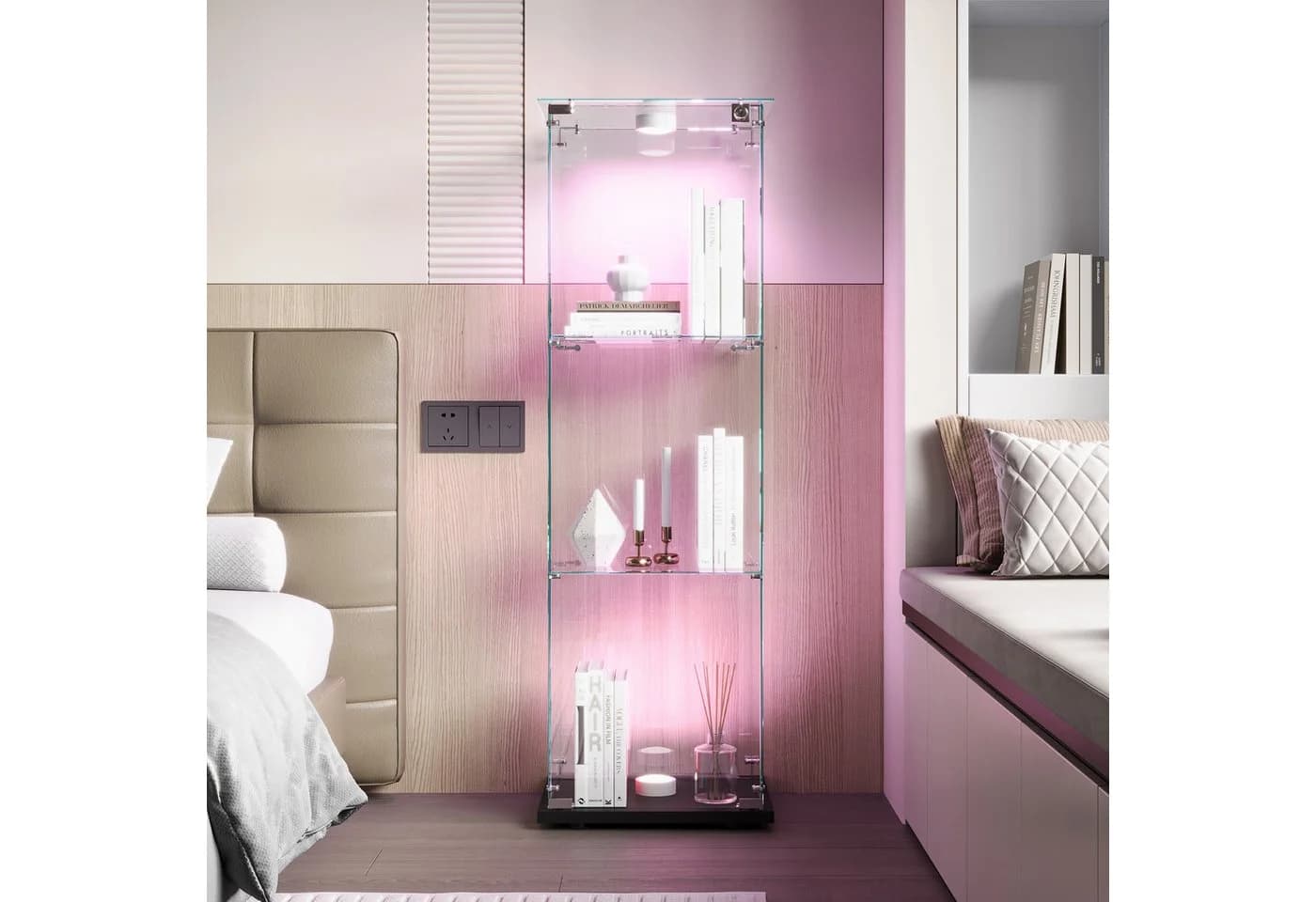 FUROKOY Glasvitrine Standvitrinen, Vitrine aus gehärtetem Glas, Schwarz - Bild 2
