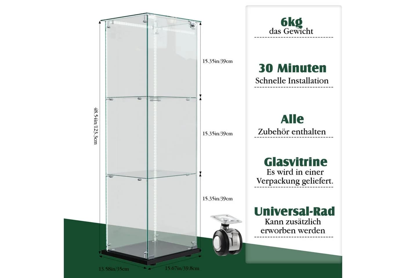FUROKOY Glasvitrine Standvitrinen, Vitrine aus gehärtetem Glas, Schwarz - Bild 5