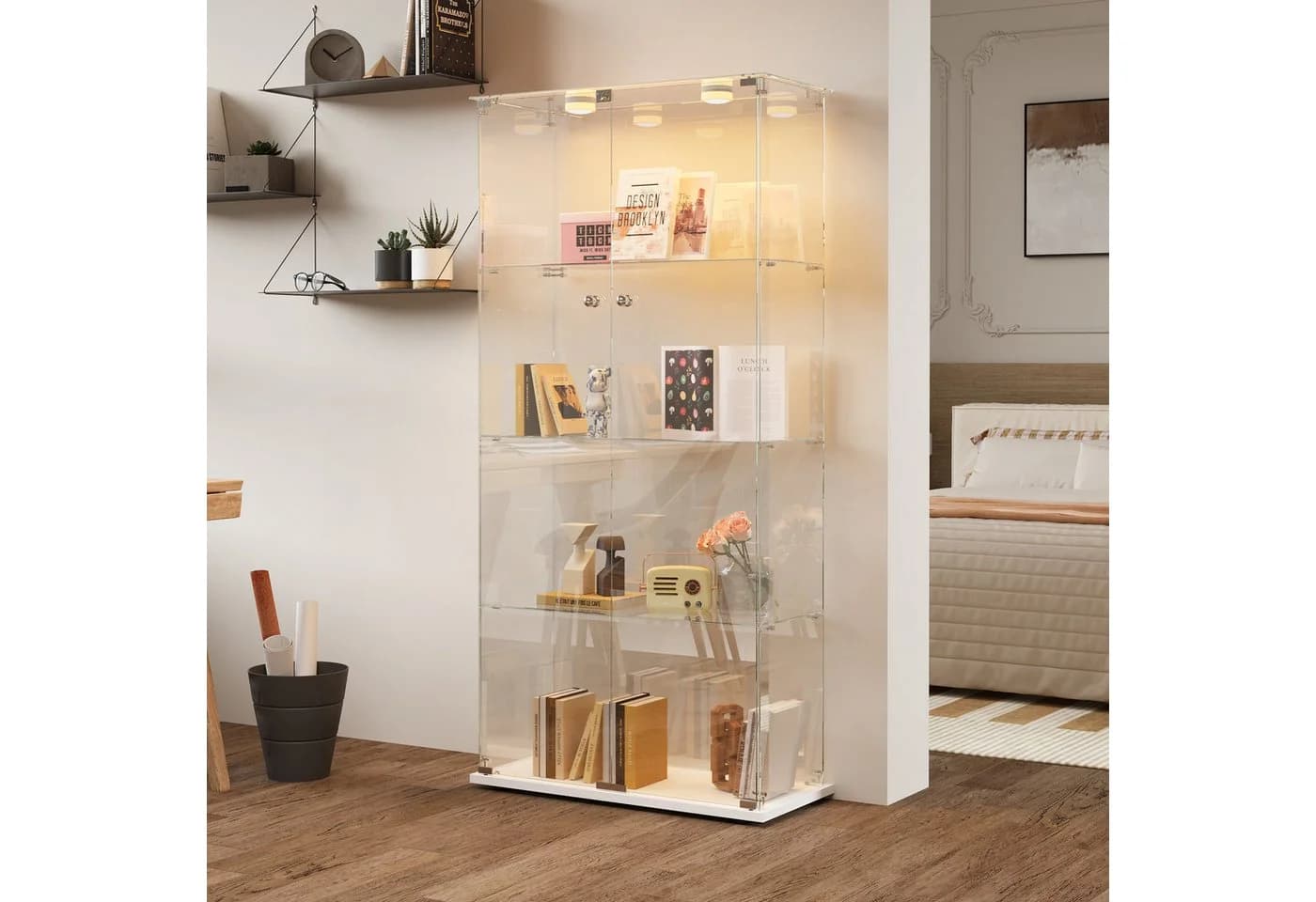 FUROKOY Glasvitrine 4 Ebenen Weiß Beleuchtung - Bild 2