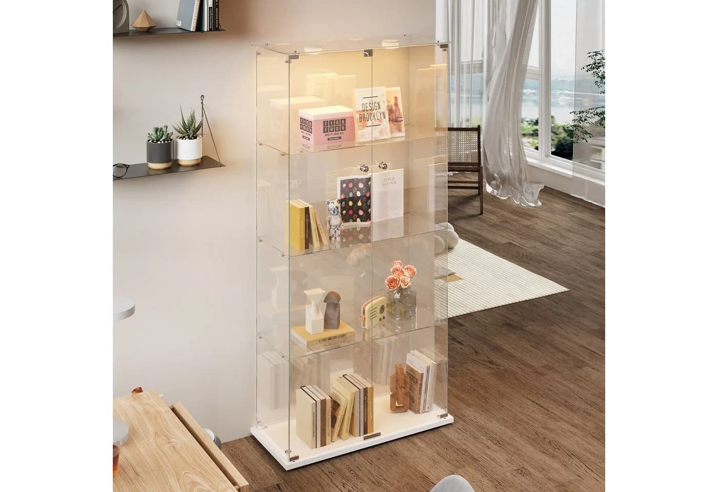 FUROKOY Glasvitrine 4 Ebenen Weiß Beleuchtung - Bild 3