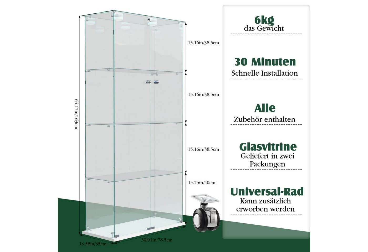 FUROKOY Glasvitrine 4 Ebenen Weiß Beleuchtung - Bild 5