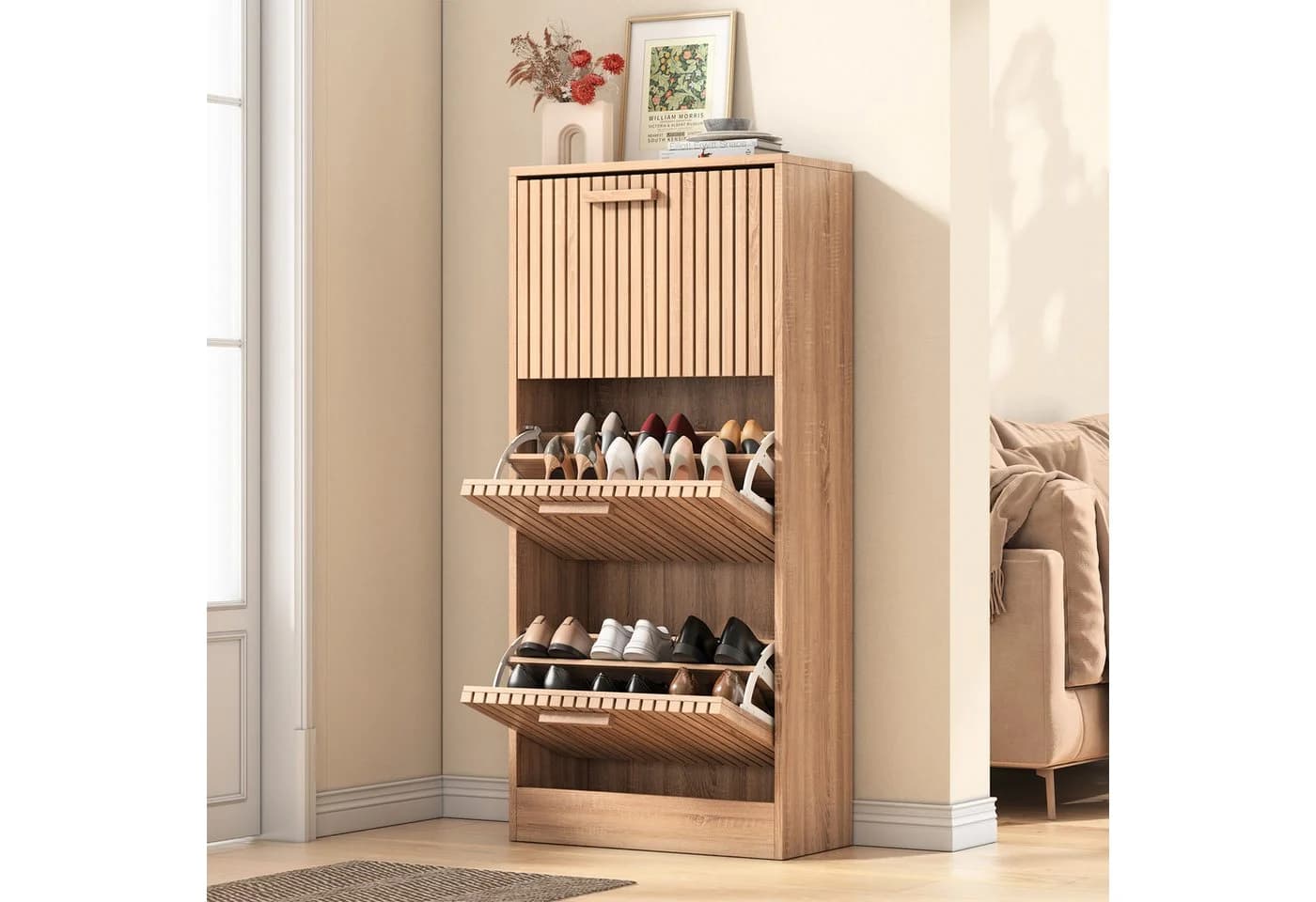 FUROKOY Schuhschrank mit 3 Klappen für 24 Paar Schuhe