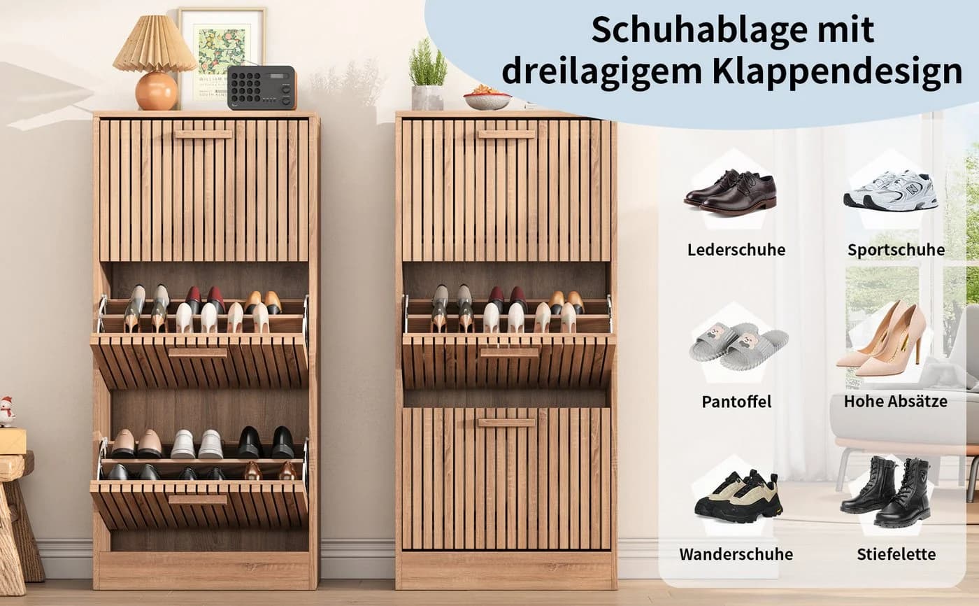 FUROKOY Schuhschrank mit 3 Klappen für 24 Paar Schuhe - Bild 5