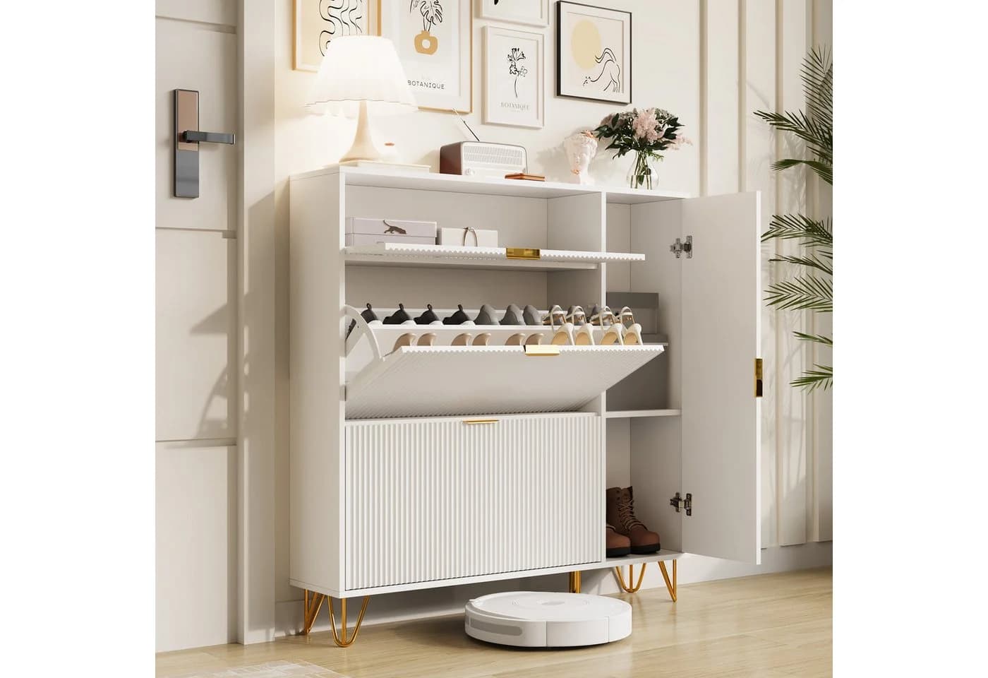 FUROKOY Schuhschrank Weiß Schuhregal Schuhkipper mit 2 Klappen und Kippsicherung - Bild 2