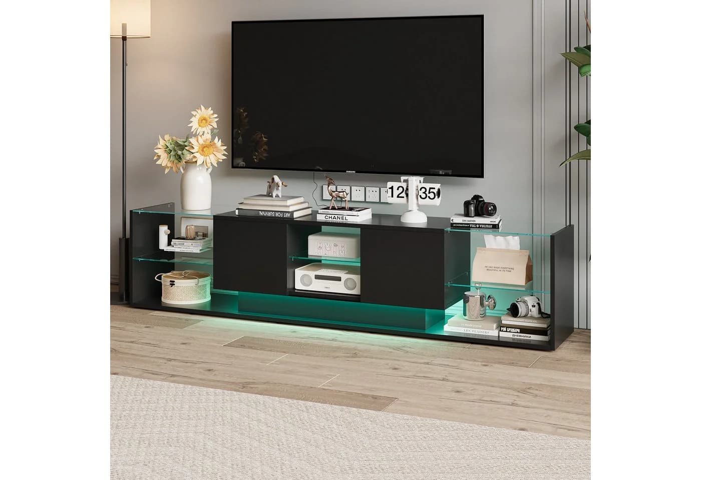 FUROKOY TV-Schwarz Hochglanz Lowboard mit LED-Beleuchtung - Bild 3