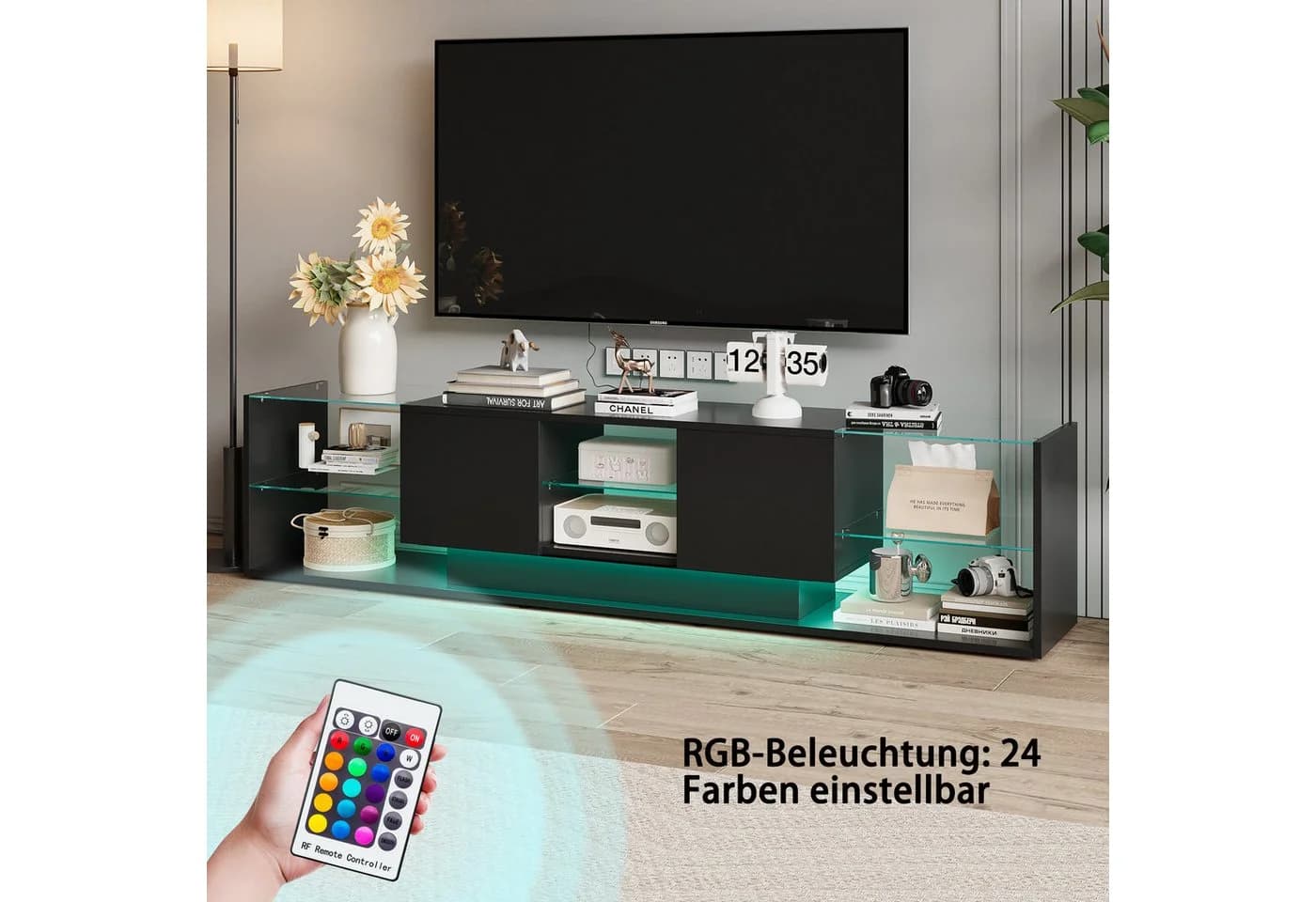 FUROKOY TV-Schwarz Hochglanz Lowboard mit LED-Beleuchtung - Bild 4