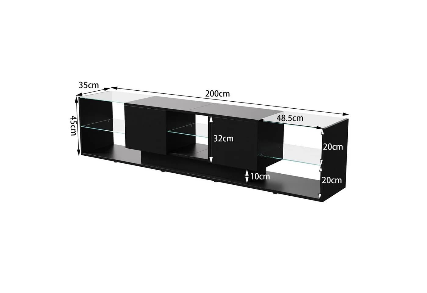 FUROKOY TV-Schwarz Hochglanz Lowboard mit LED-Beleuchtung - Bild 5