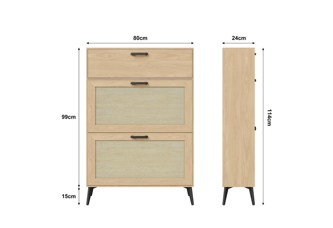 FUROKOY Schuhschrank Schmal Schuhregal aus Rattan für 20 Paar Schuhe mit 2 Klapptüren und 1 Schublade - Bild 4