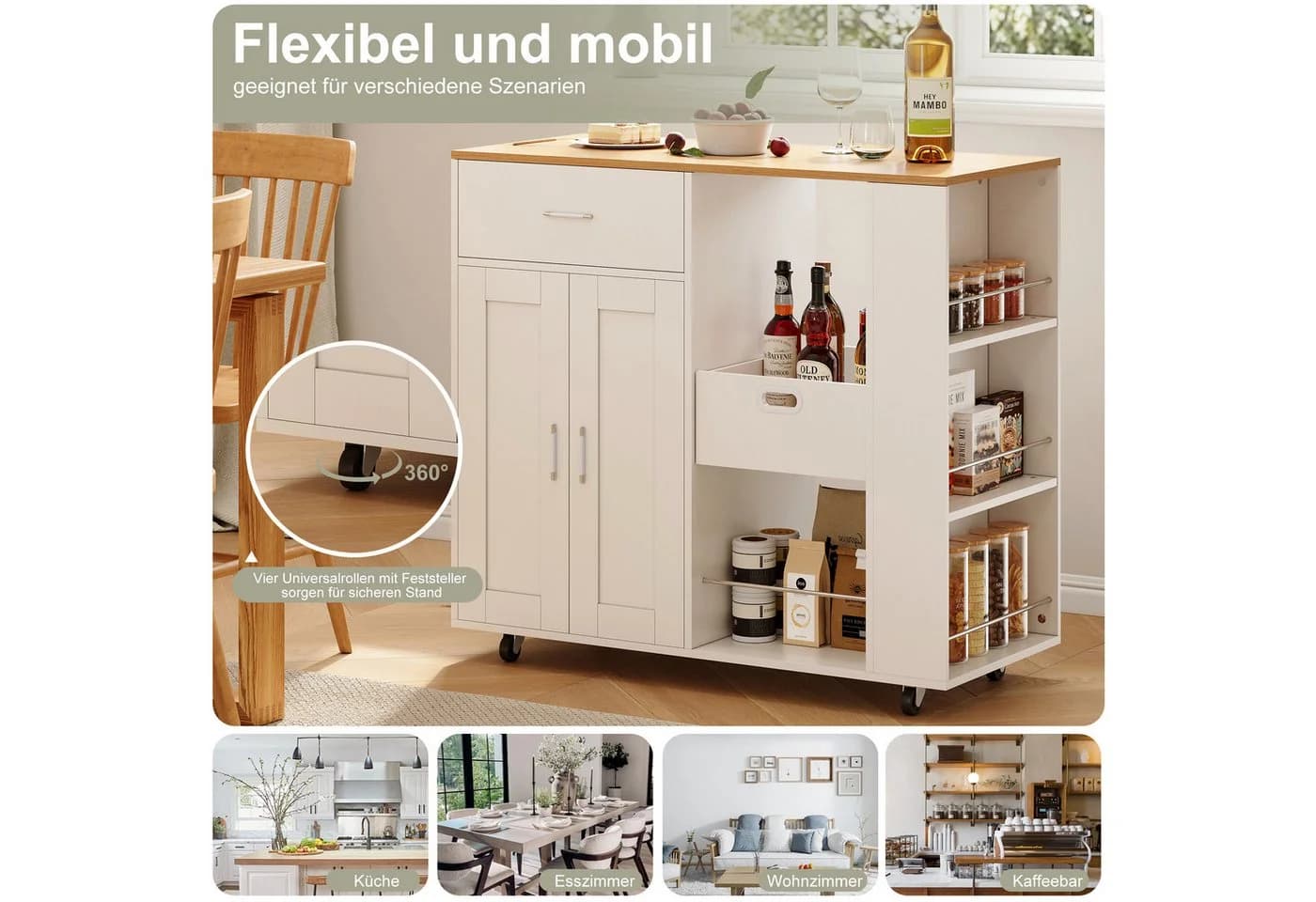 FUROKOY Kücheninsel auf Rollen, Weiß - Bild 5