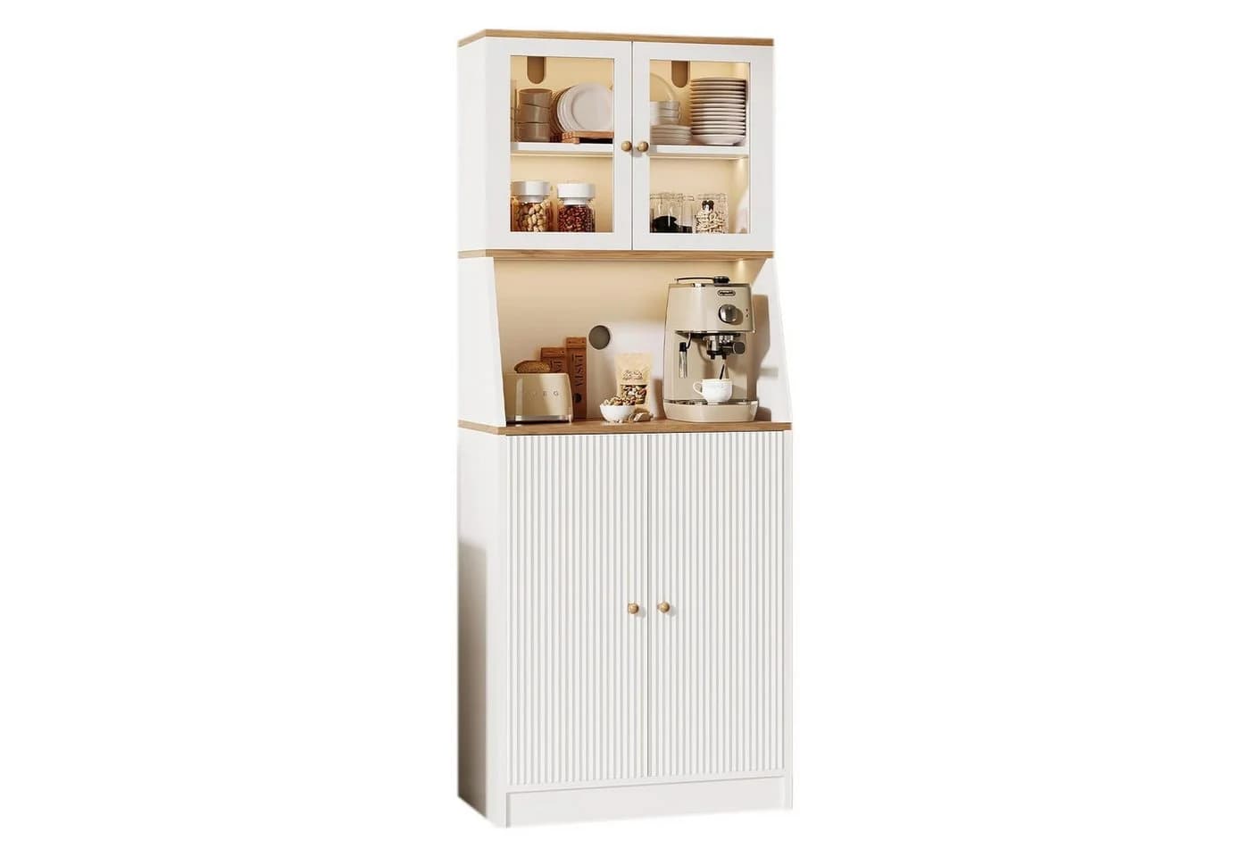 FUROKOY Küchenbuffet Hochschrank 4 Türen Weiß Holzspanplatte - Bild 2