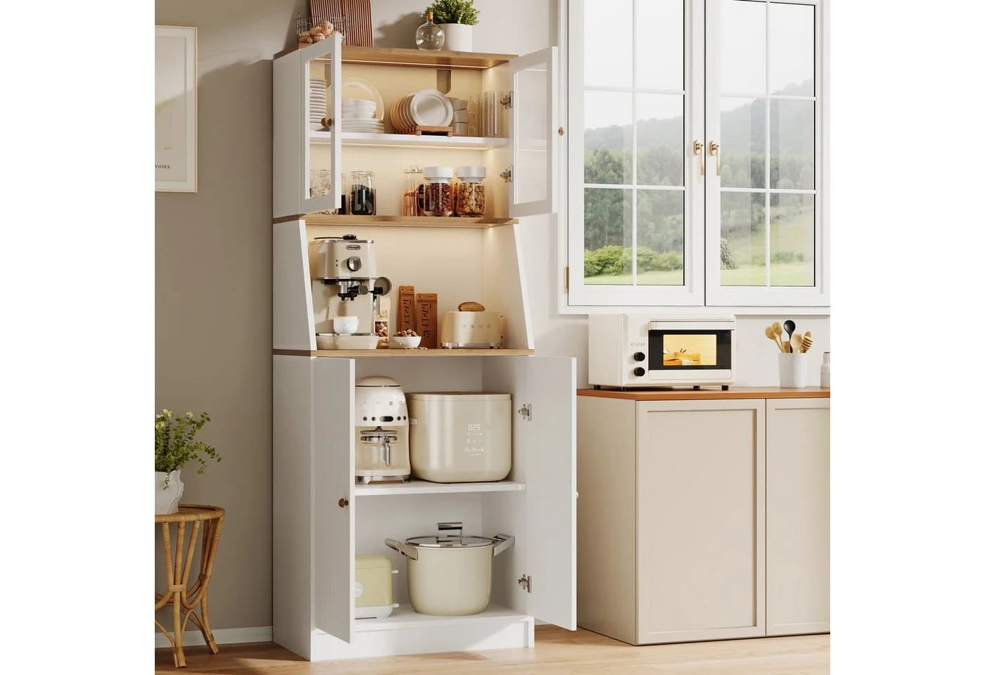 FUROKOY Küchenbuffet Hochschrank 4 Türen Weiß Holzspanplatte - Bild 3